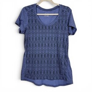 Marmot Women's Indigo Blue Geometric Diamond Print Scoop Neck Performance‎ Tee L